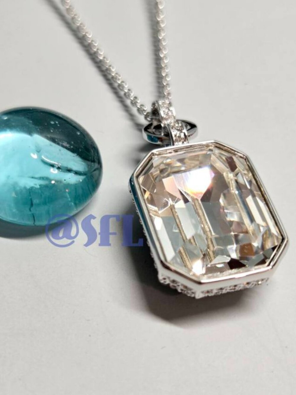 Swarovski Access Pendant Necklace Silver Tone Clear Crystals Double Sided Glam